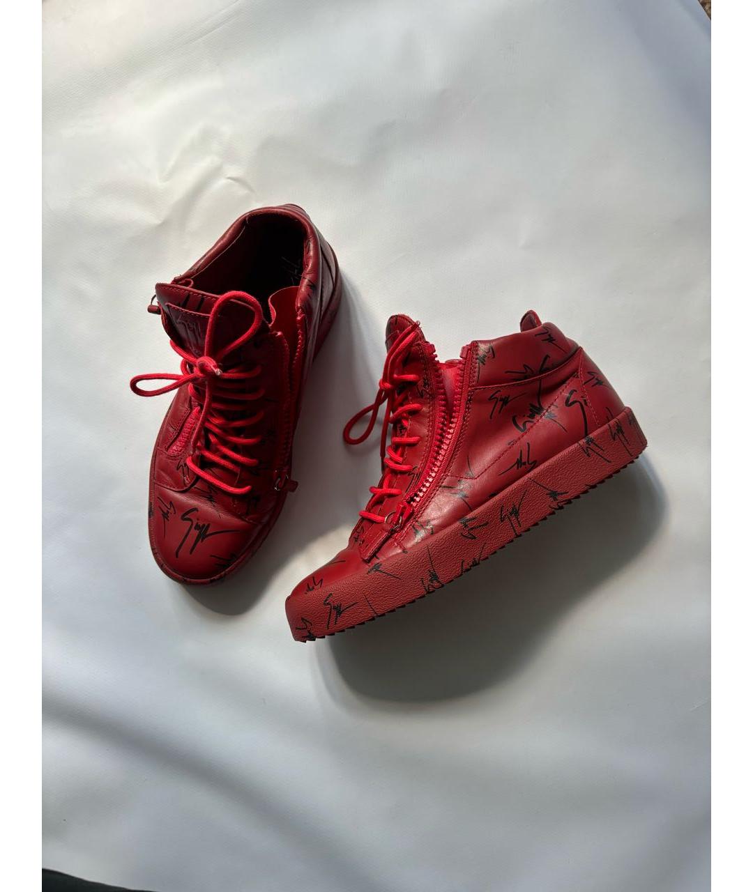 GIUSEPPE ZANOTTI DESIGN Красные кожаные высокие кроссовки / кеды, фото 9