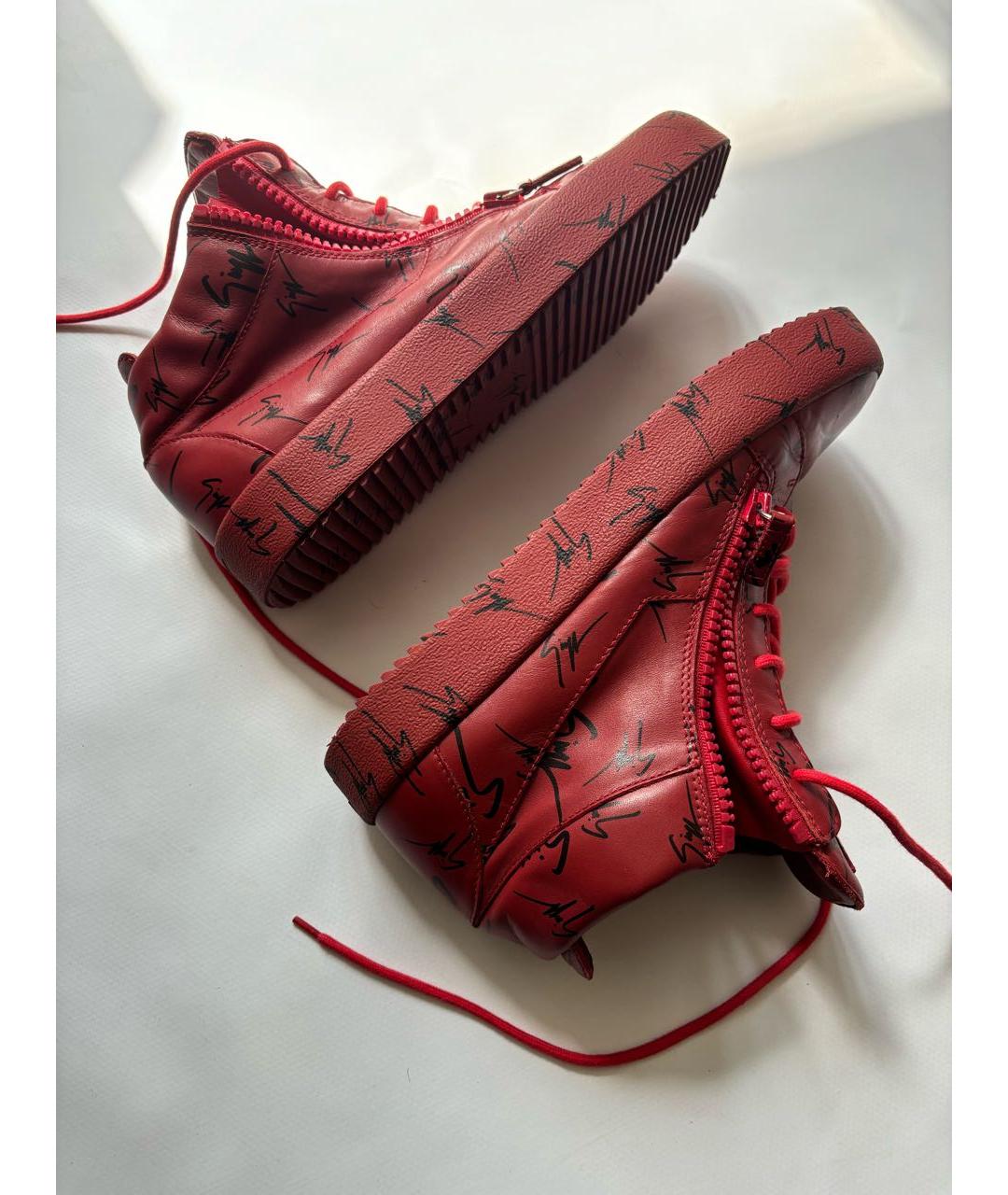 GIUSEPPE ZANOTTI DESIGN Красные кожаные высокие кроссовки / кеды, фото 7