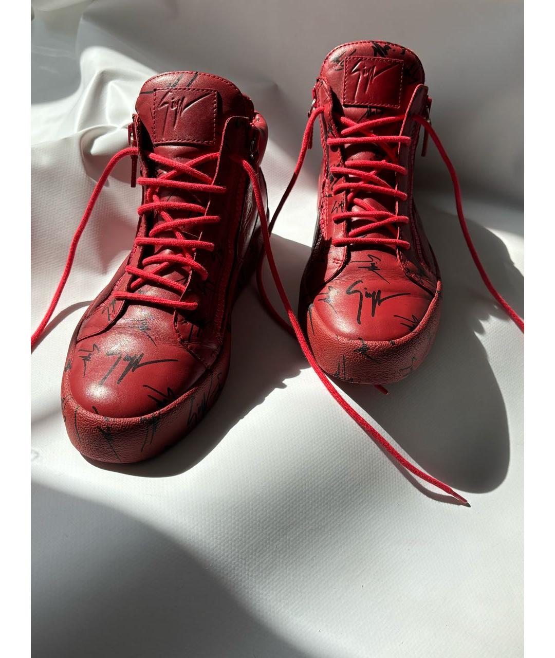 GIUSEPPE ZANOTTI DESIGN Красные кожаные высокие кроссовки / кеды, фото 2