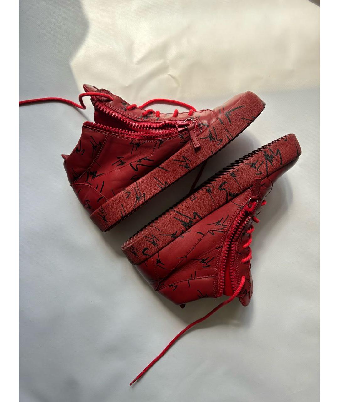 GIUSEPPE ZANOTTI DESIGN Красные кожаные высокие кроссовки / кеды, фото 8