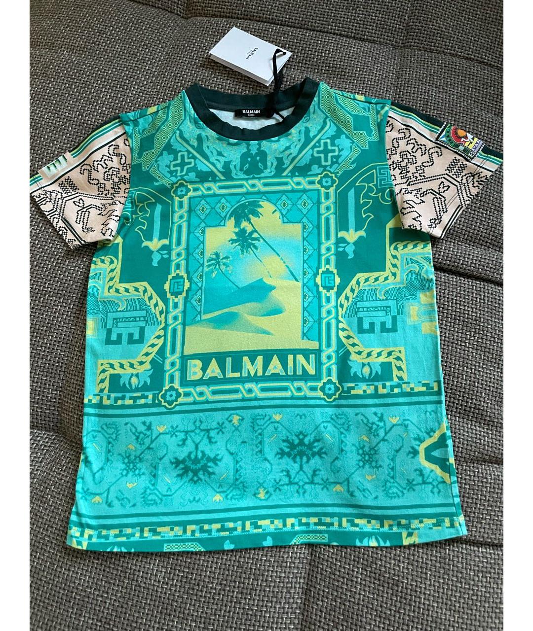 BALMAIN Бирюзовая хлопковая детская футболка, фото 6