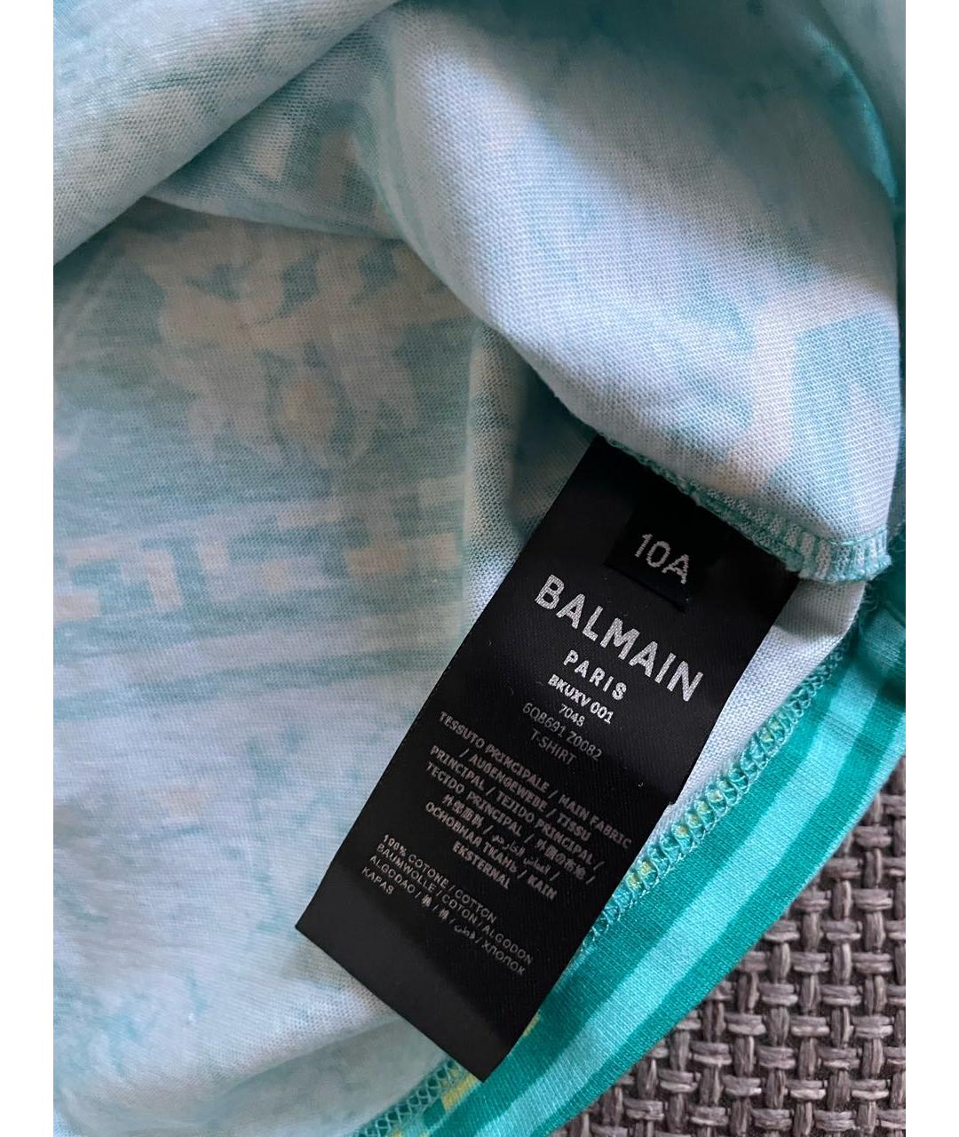 BALMAIN Бирюзовая хлопковая детская футболка, фото 4