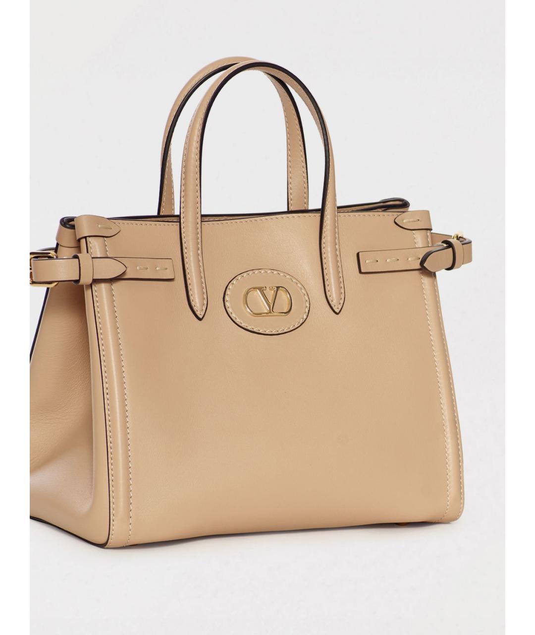 VALENTINO Бежевая кожаная сумка тоут, фото 3