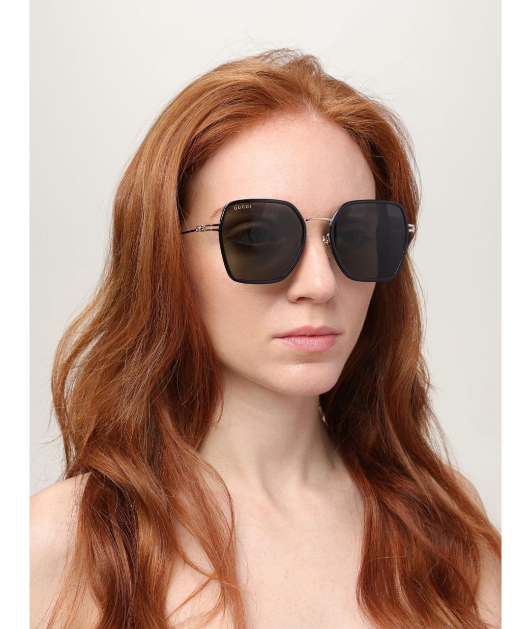 GUCCI Золотые металлические солнцезащитные очки, фото 2
