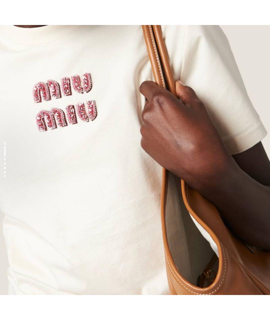 MIU MIU Бежевая хлопковая футболка, фото 4