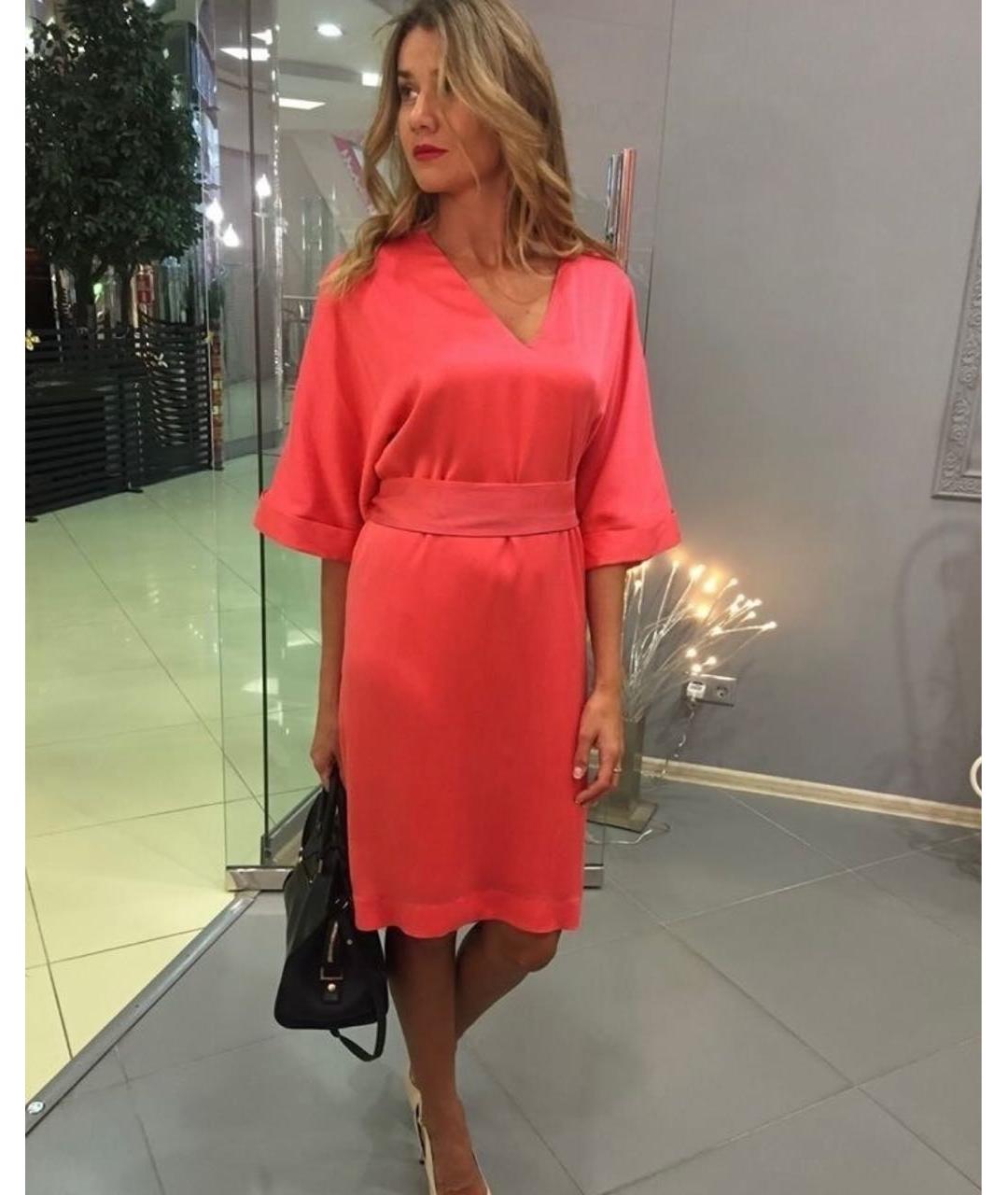 FENDI Коралловое шелковое коктейльное платье, фото 3