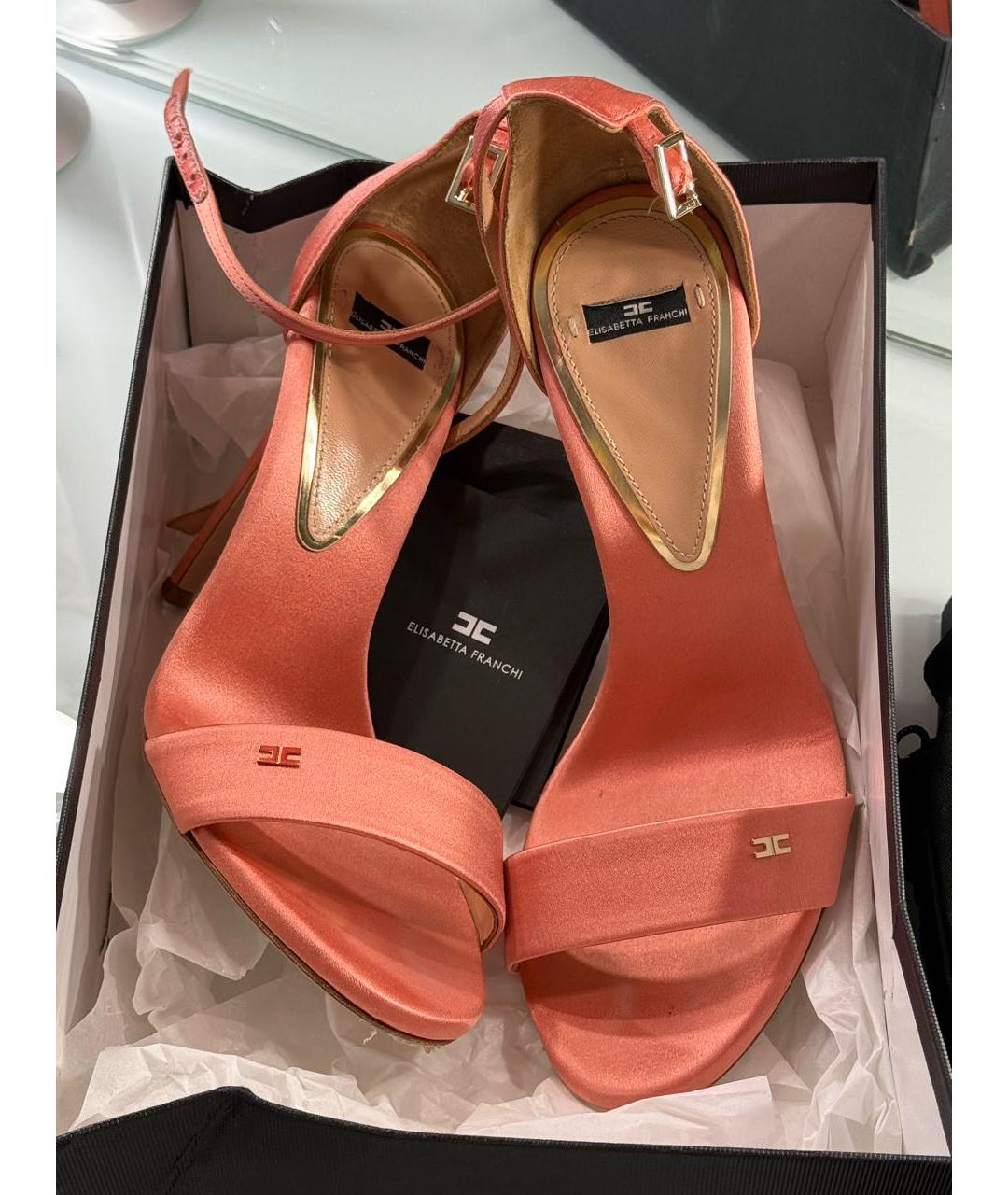 ELISABETTA FRANCHI Коралловые текстильные босоножки, фото 2