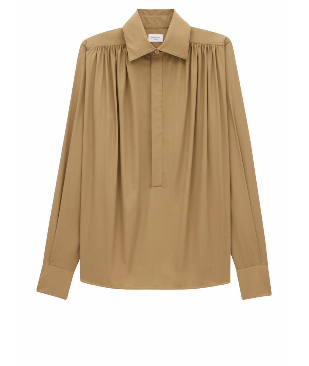 SAINT LAURENT Горчичная хлопко-эластановая блузы, фото 1