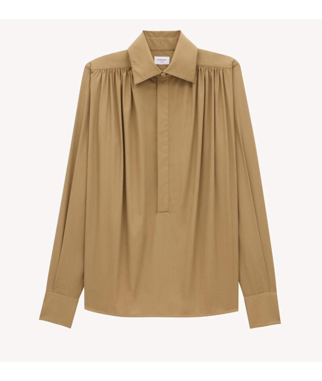 SAINT LAURENT Горчичная хлопко-эластановая блузы, фото 7