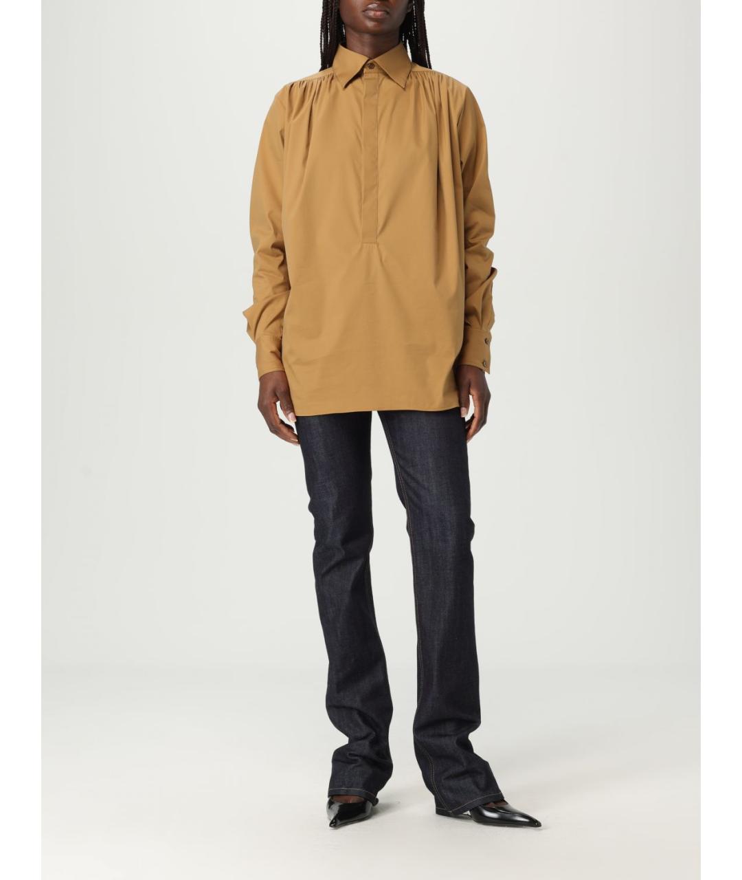 SAINT LAURENT Горчичная хлопко-эластановая блузы, фото 3