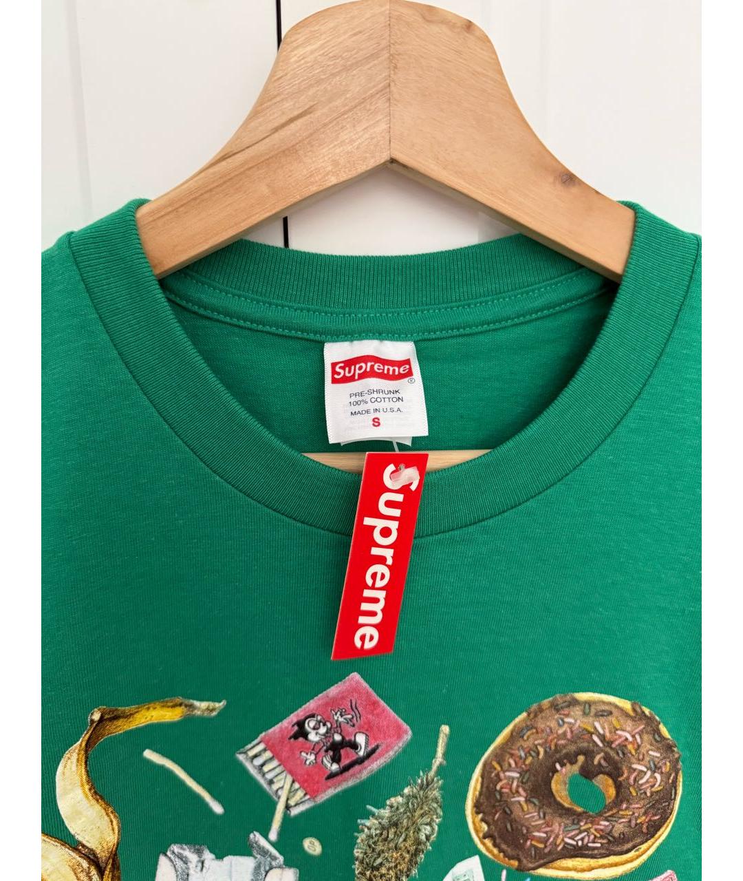 SUPREME Зеленая хлопковая футболка, фото 3