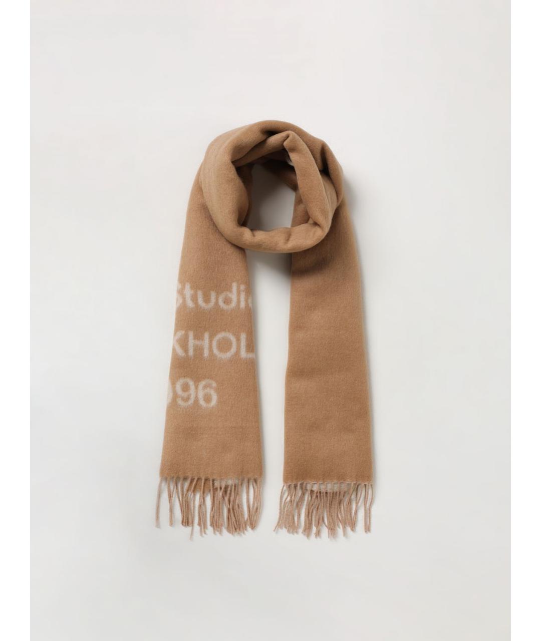 ACNE STUDIOS Коричневый шерстяной шарф, фото 2