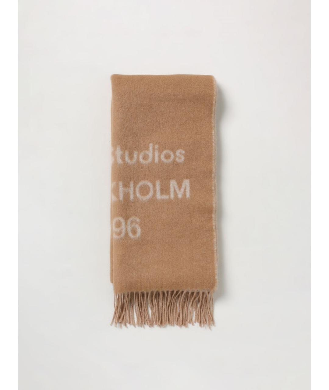 ACNE STUDIOS Коричневый шерстяной шарф, фото 4