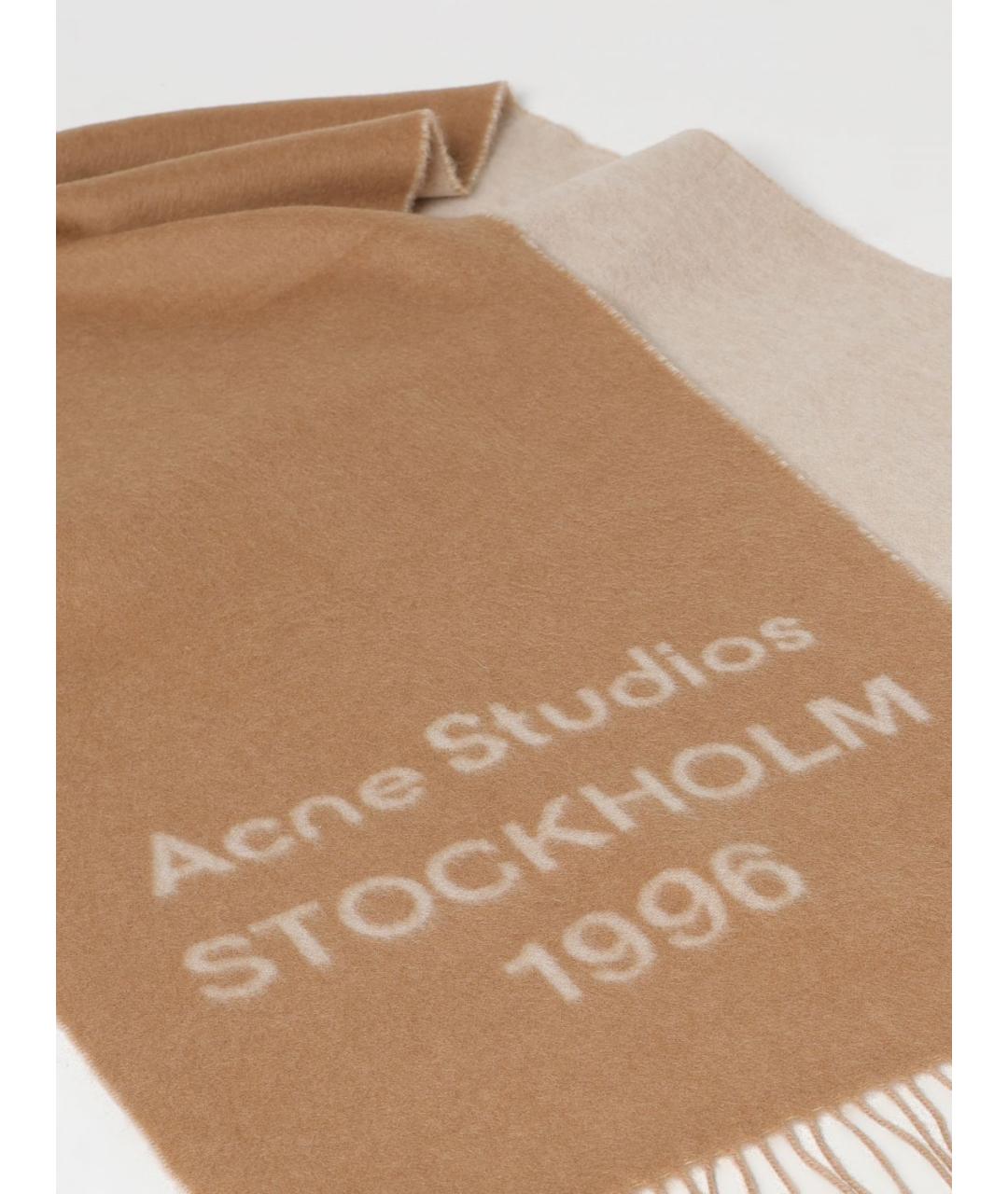 ACNE STUDIOS Коричневый шерстяной шарф, фото 3