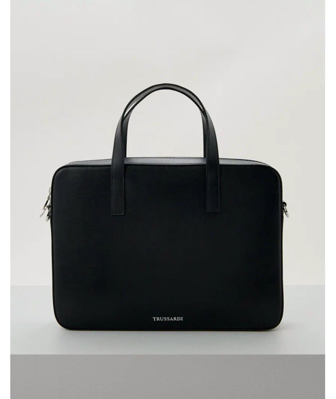 TRUSSARDI Черный кожаный портфель, фото 5