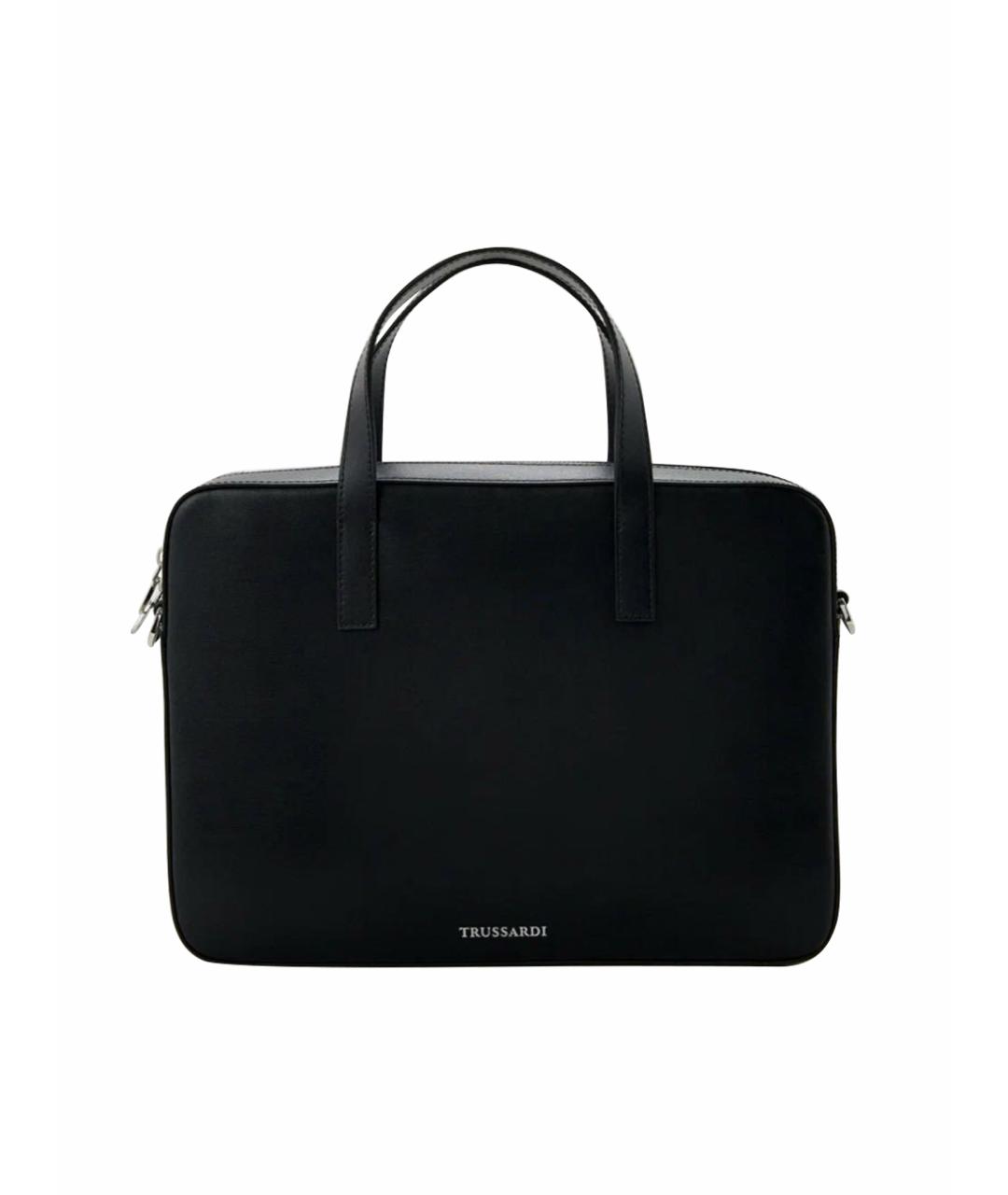 TRUSSARDI Черный кожаный портфель, фото 1