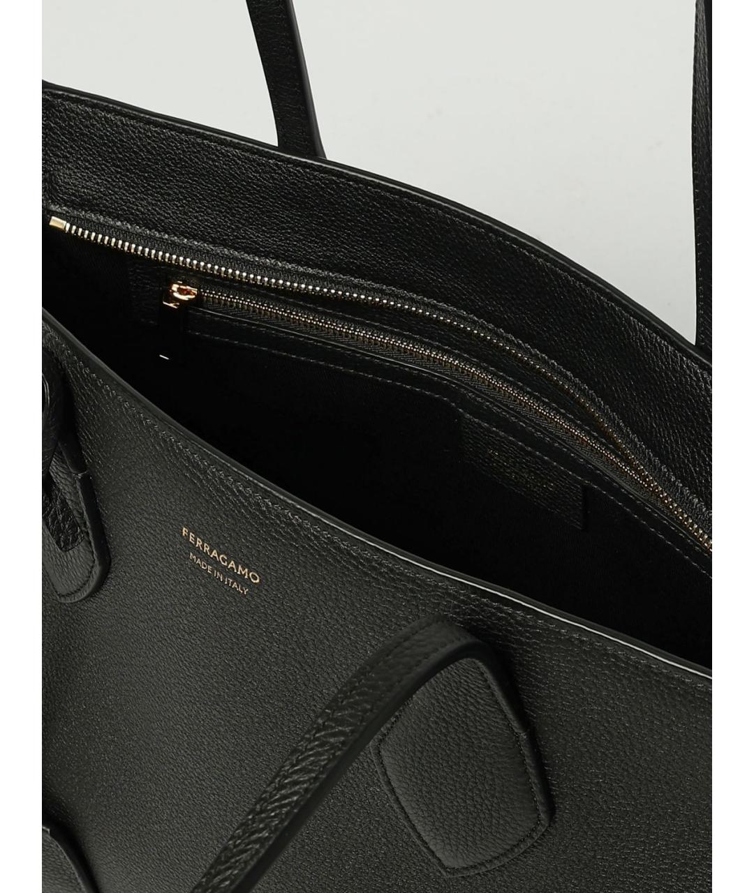 FERRAGAMO Черная кожаная сумка тоут, фото 5