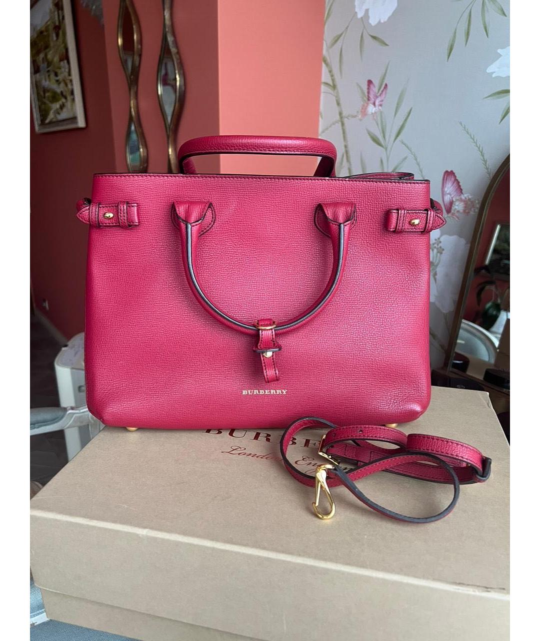 BURBERRY Бордовая кожаная сумка тоут, фото 7