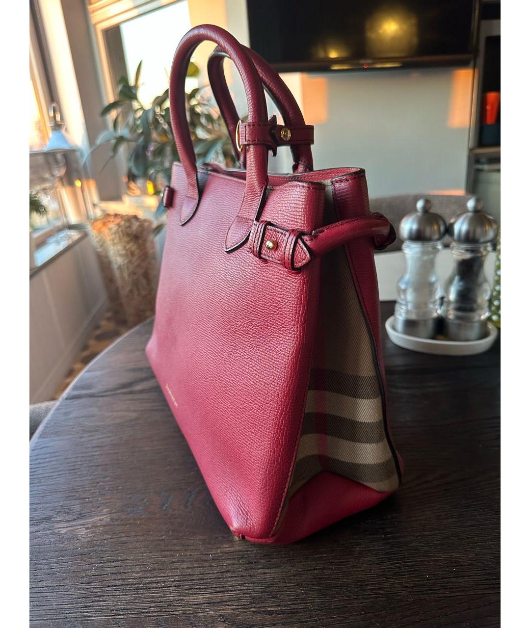 BURBERRY Бордовая кожаная сумка тоут, фото 2