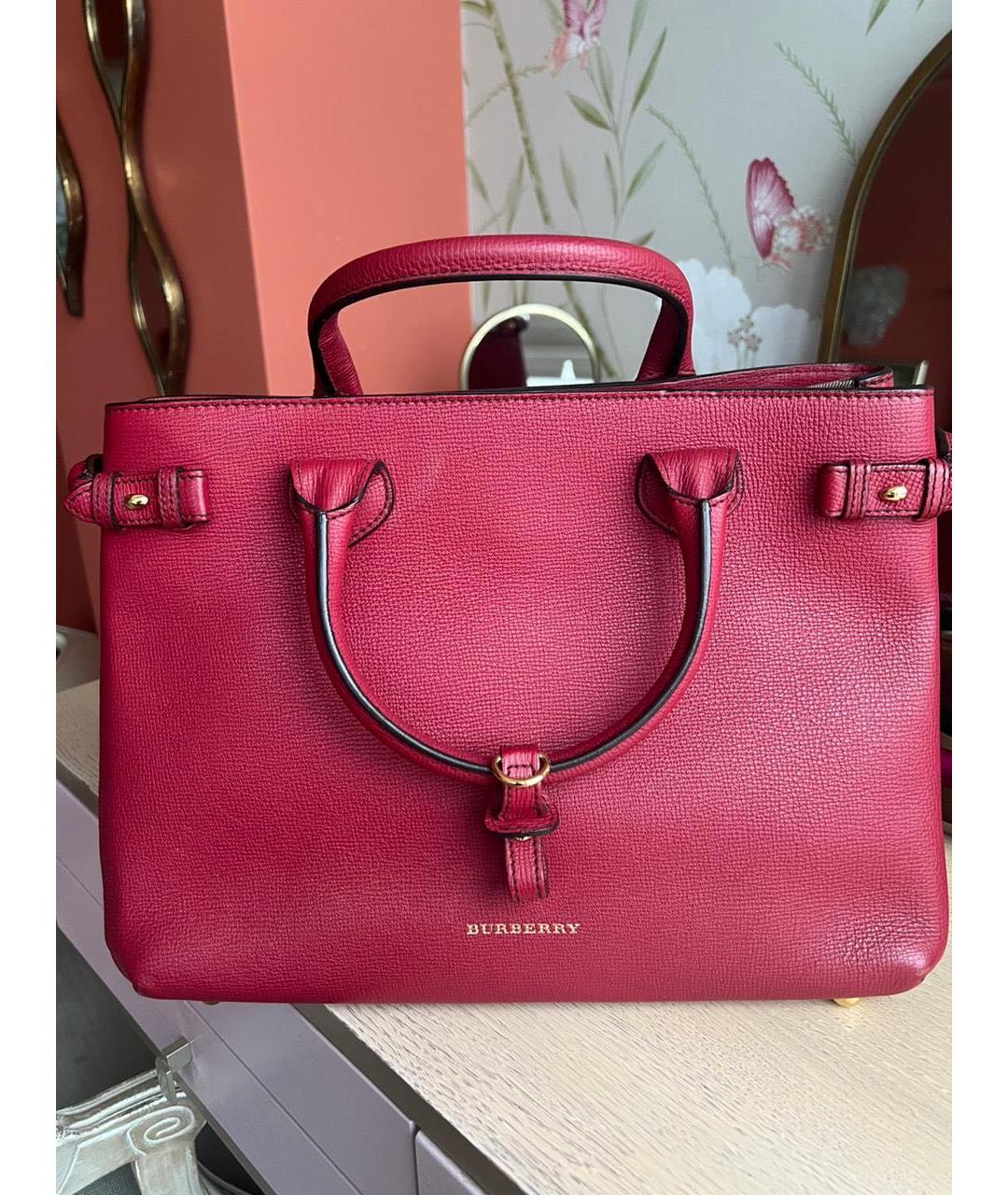 BURBERRY Бордовая кожаная сумка тоут, фото 3