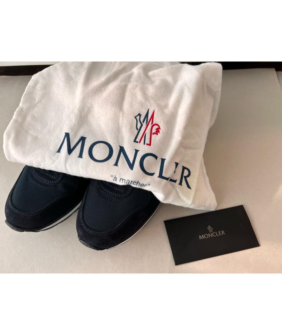 MONCLER Темно-синие кожаные низкие кроссовки / кеды, фото 5
