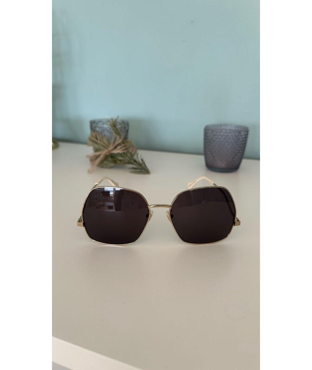 GUCCI Золотые металлические солнцезащитные очки, фото 3