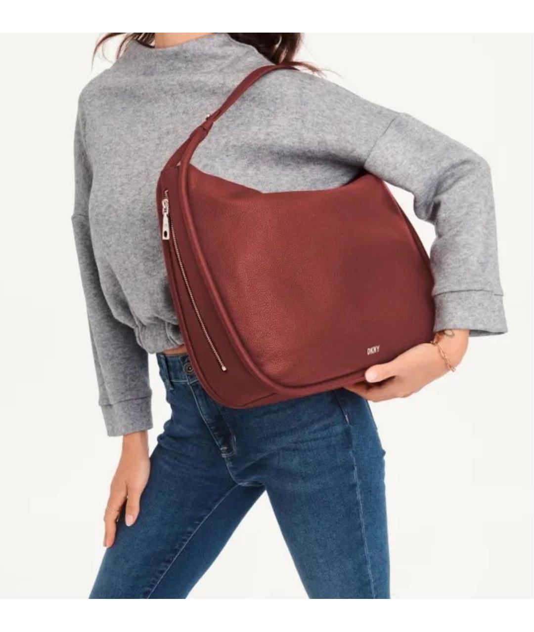 DKNY Бордовая кожаная сумка тоут, фото 4