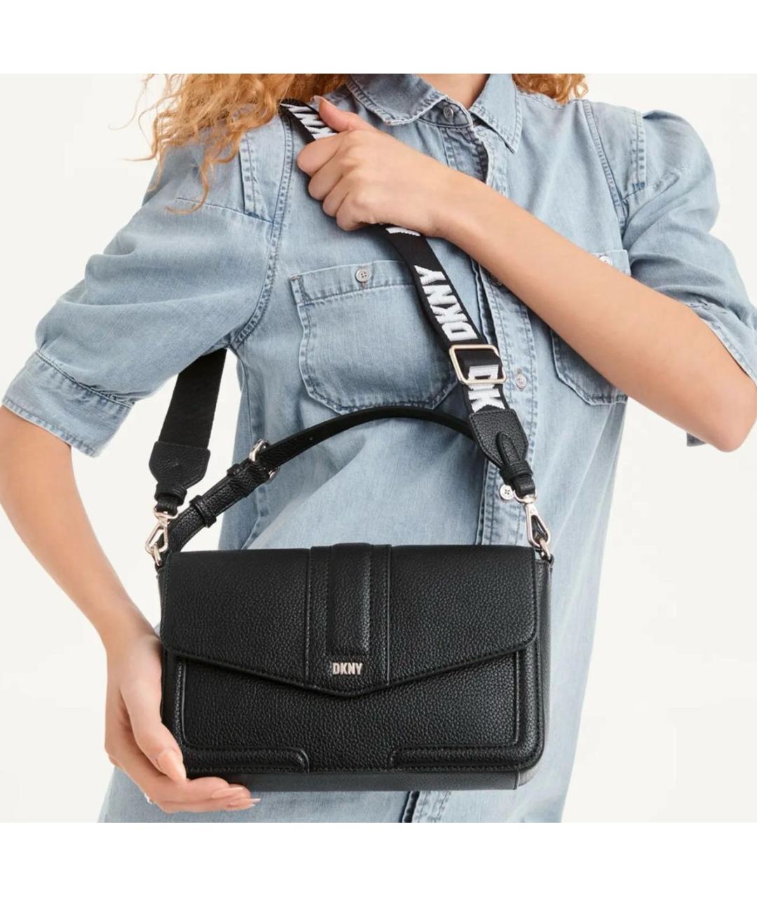 DKNY Черная кожаная сумка через плечо, фото 4