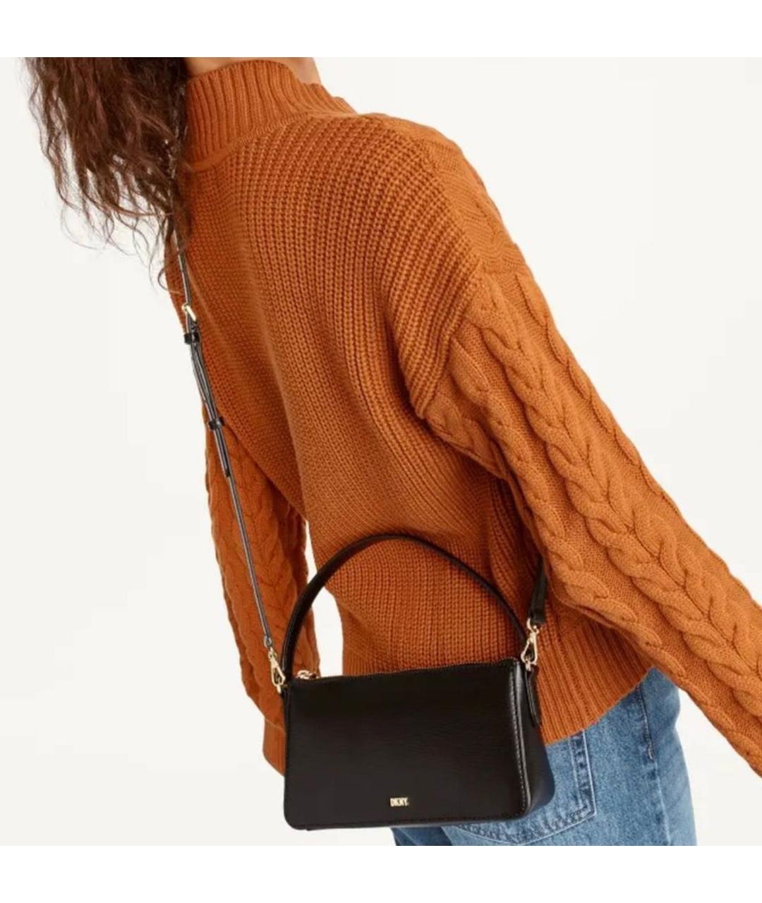 DKNY Черная кожаная сумка с короткими ручками, фото 5