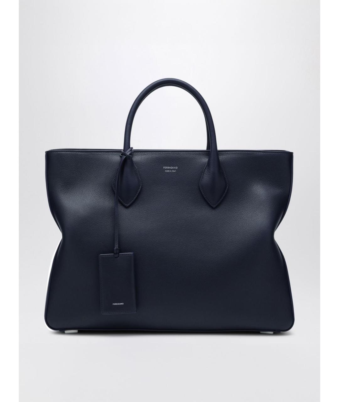 FERRAGAMO Темно-синяя кожаная сумка тоут, фото 3