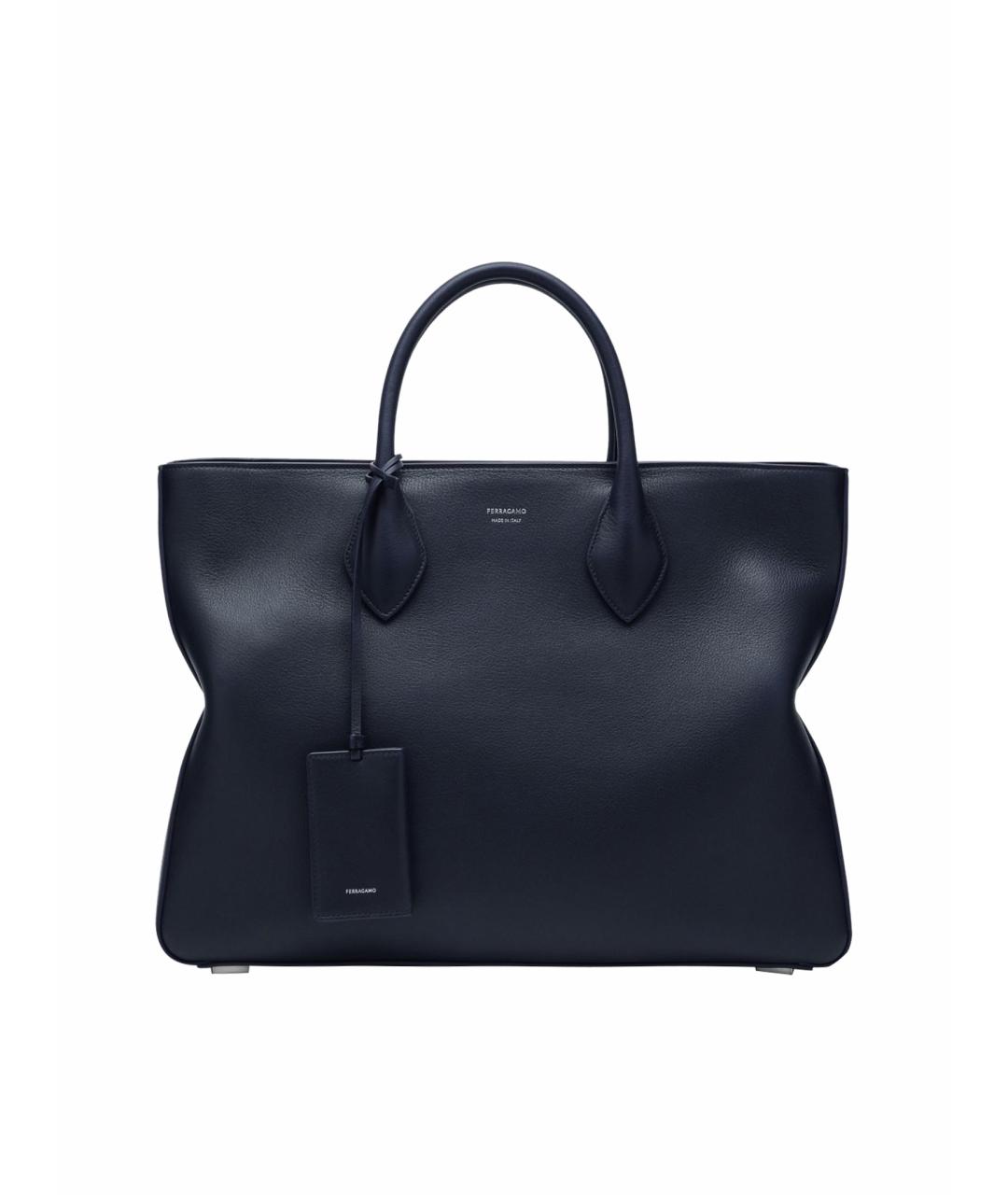 FERRAGAMO Темно-синяя кожаная сумка тоут, фото 1