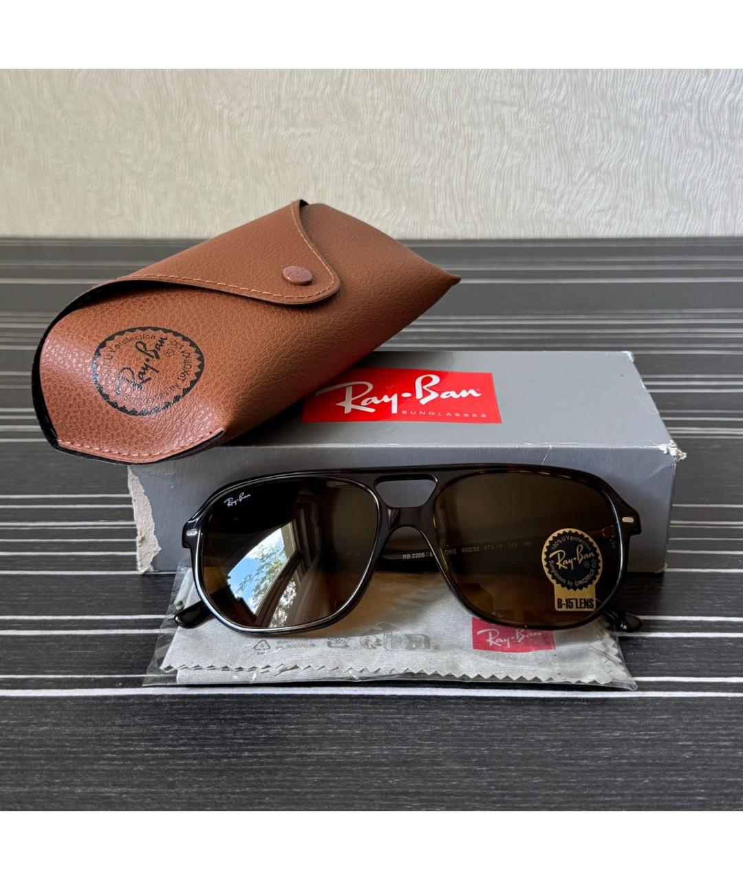 RAY BAN Коричневые пластиковые солнцезащитные очки, фото 4