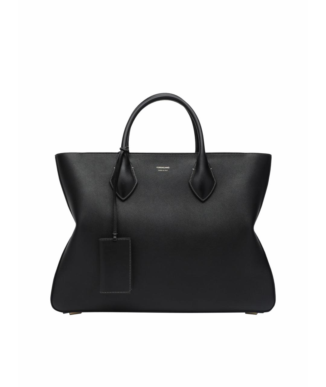 FERRAGAMO Черная кожаная сумка тоут, фото 1