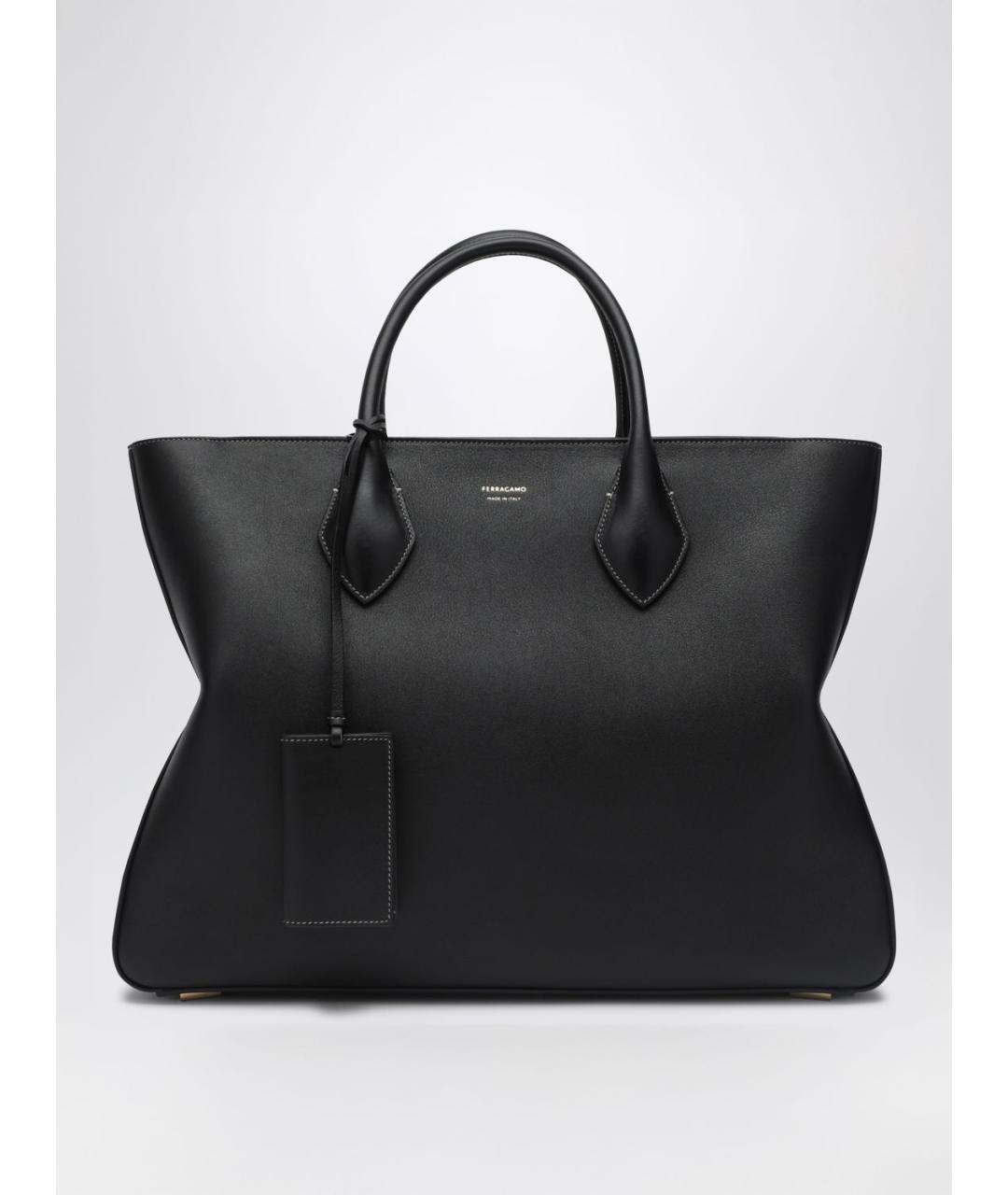 FERRAGAMO Черная кожаная сумка тоут, фото 3