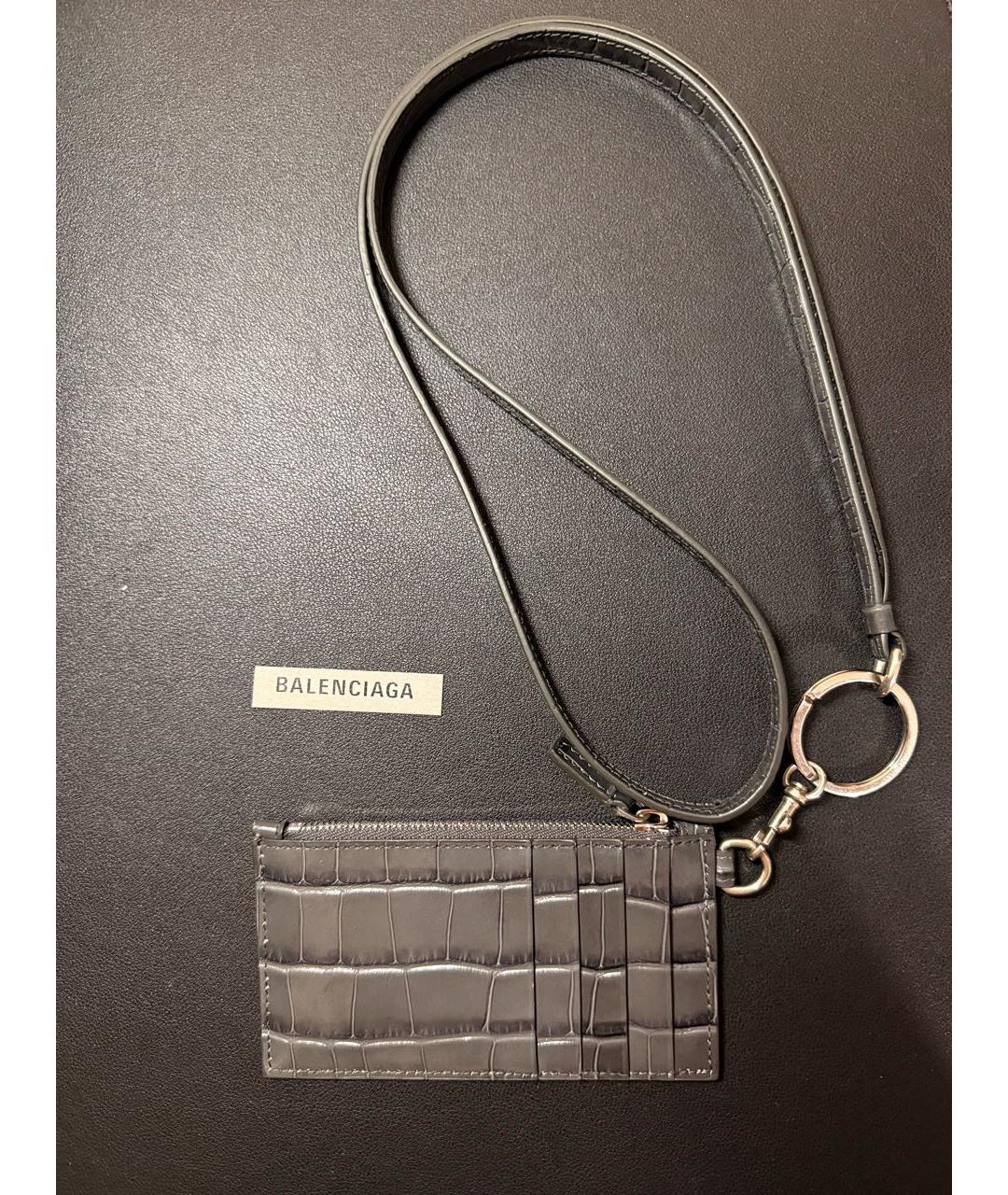 BALENCIAGA Антрацитовый кожаный кардхолдер, фото 3