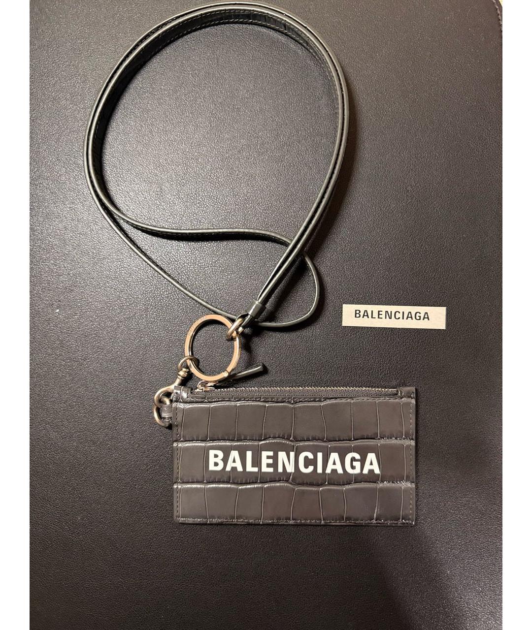 BALENCIAGA Антрацитовый кожаный кардхолдер, фото 2