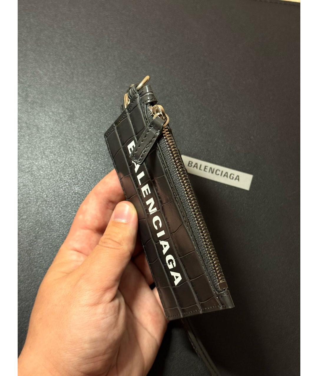 BALENCIAGA Антрацитовый кожаный кардхолдер, фото 4