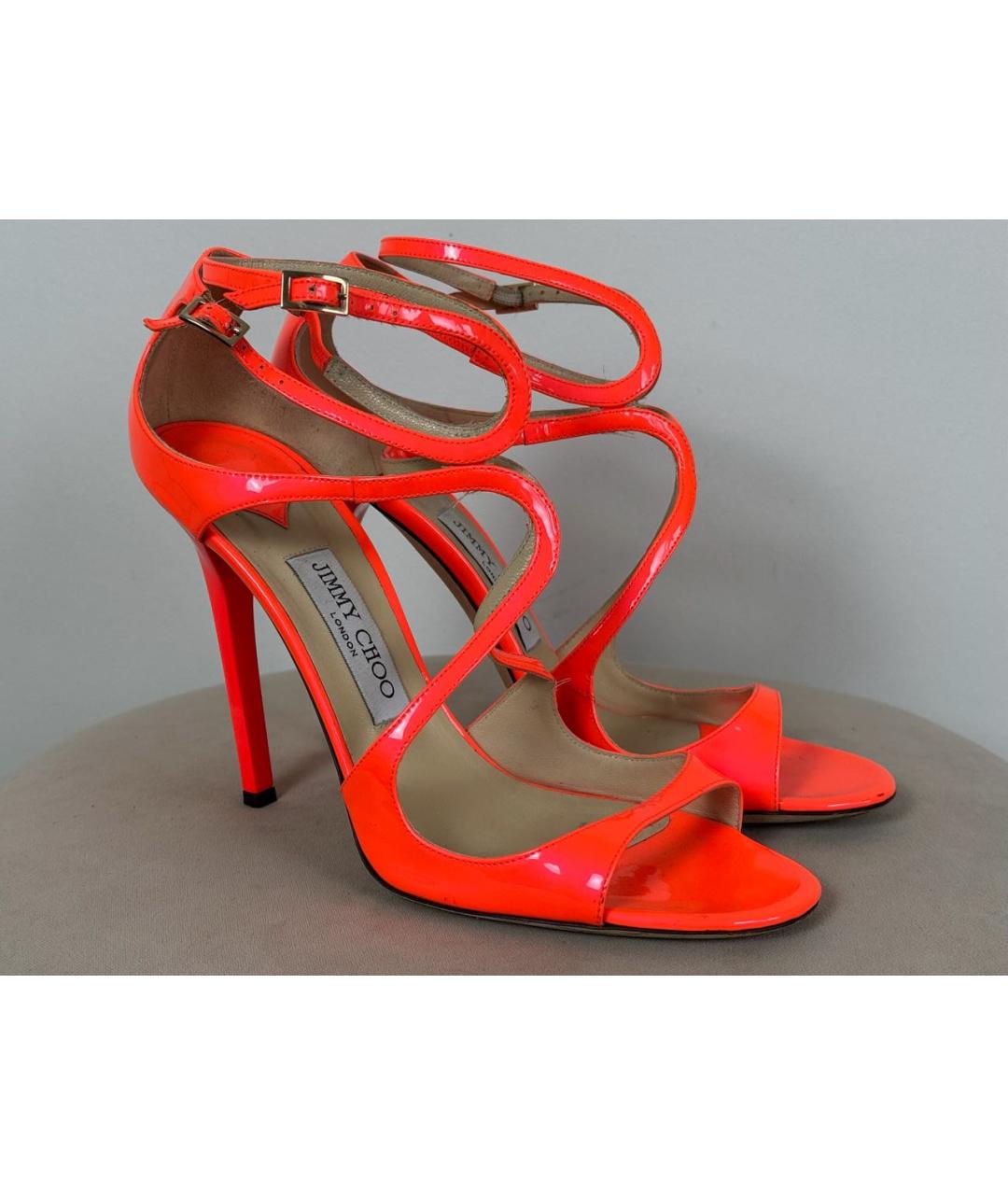 JIMMY CHOO Оранжевое босоножки из лакированной кожи, фото 8