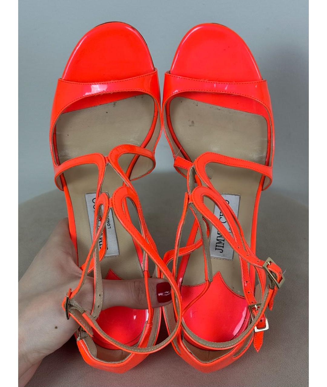 JIMMY CHOO Оранжевое босоножки из лакированной кожи, фото 7