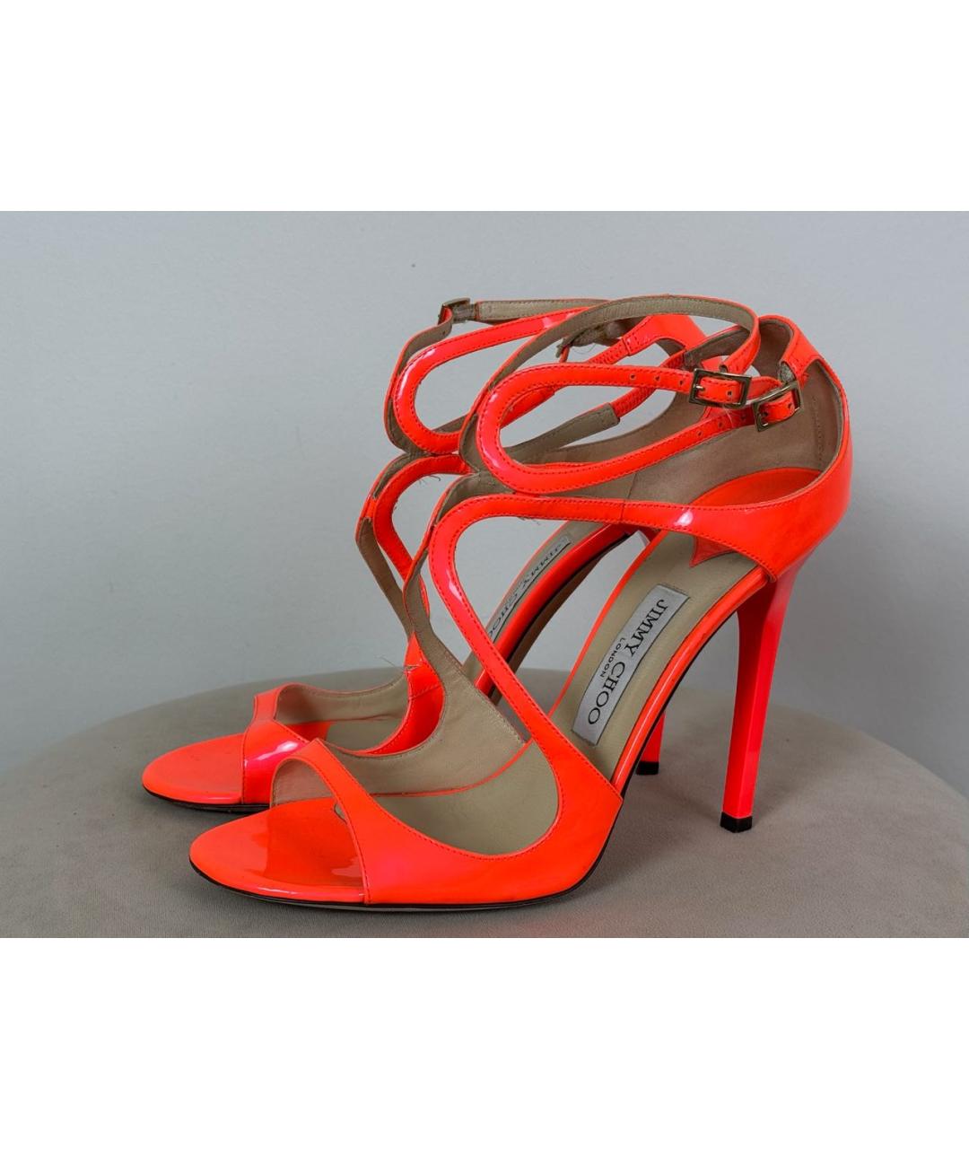 JIMMY CHOO Оранжевое босоножки из лакированной кожи, фото 9