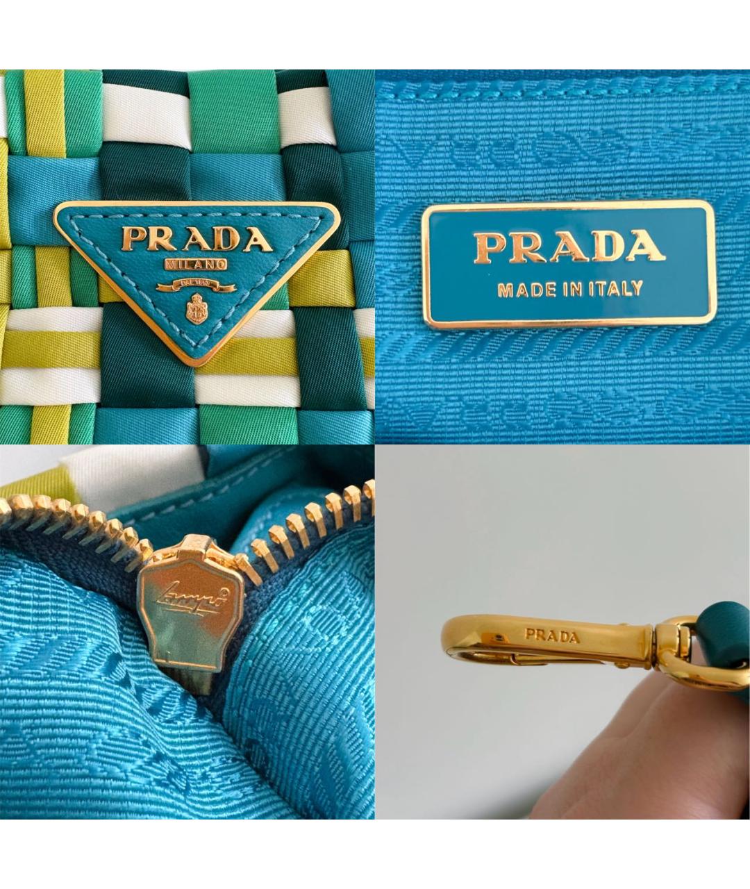 PRADA Зеленая пелетеная сумка с короткими ручками, фото 5