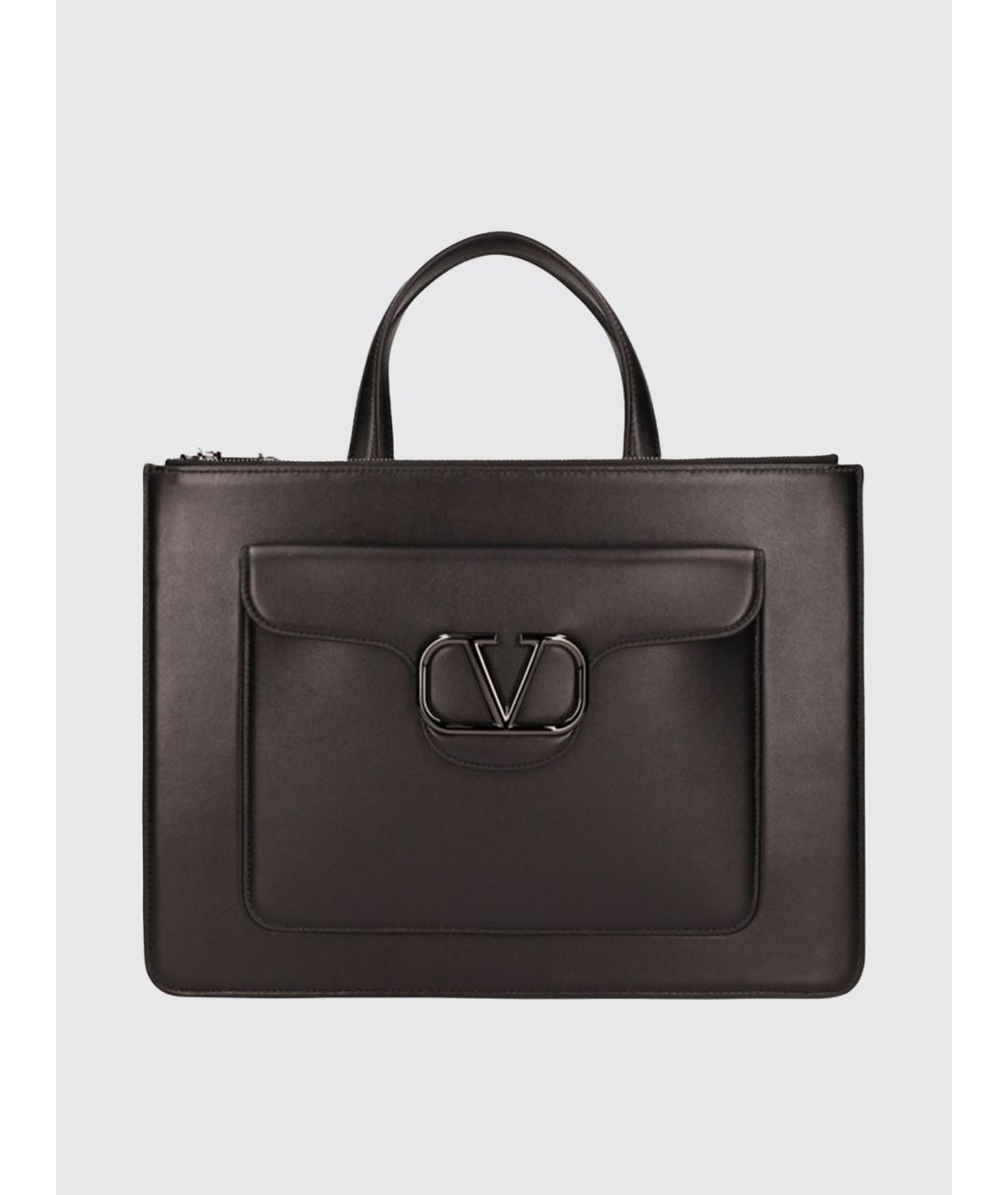 VALENTINO Черная кожаная сумка тоут, фото 4