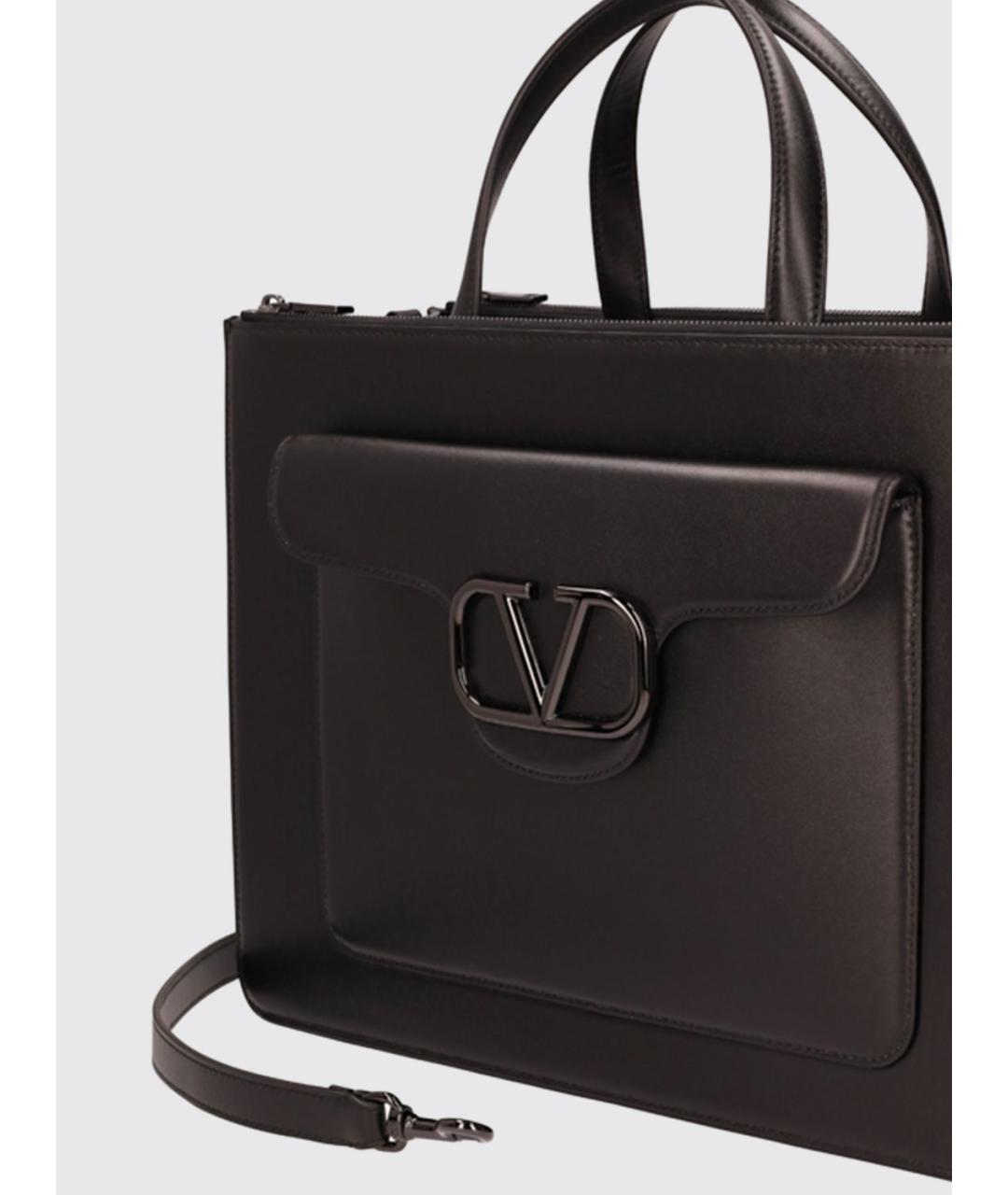 VALENTINO Черная кожаная сумка тоут, фото 3