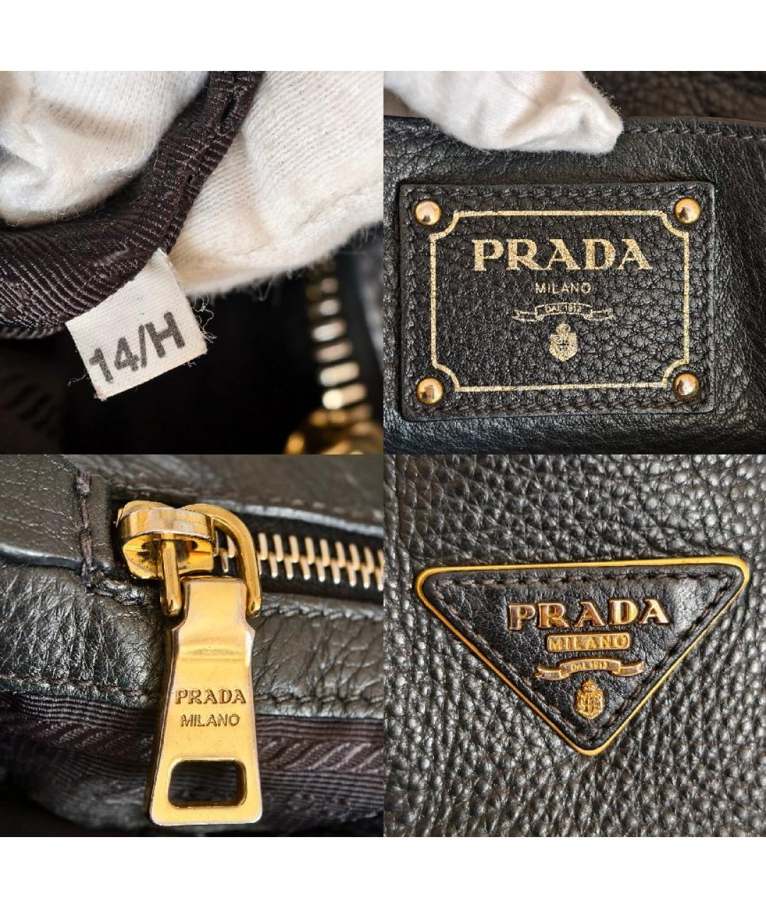 PRADA Черная кожаная сумка с короткими ручками, фото 5