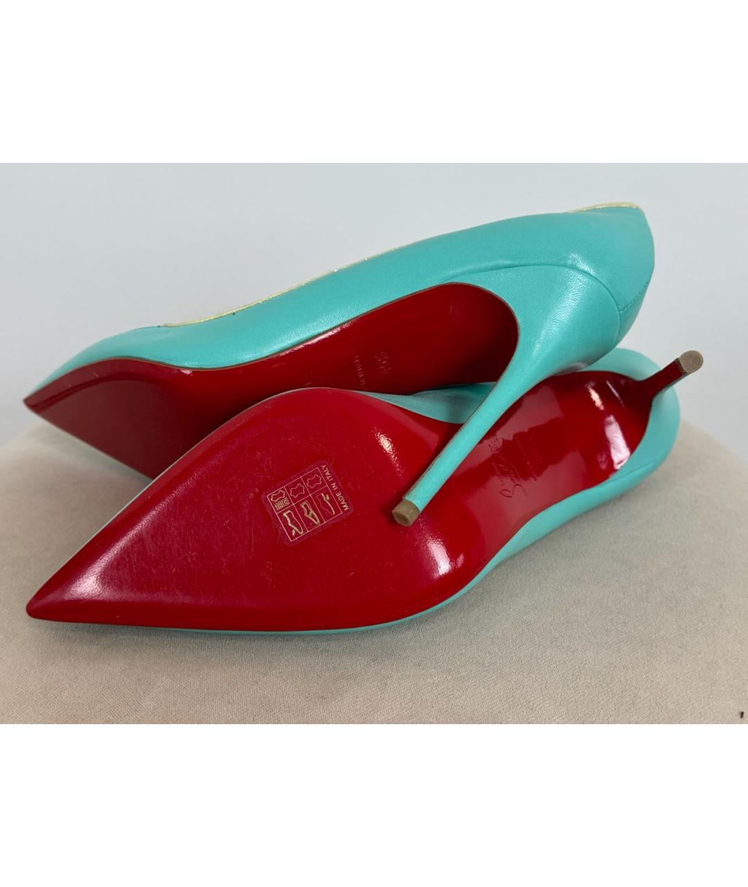 CHRISTIAN LOUBOUTIN Бирюзовые кожаные туфли, фото 3