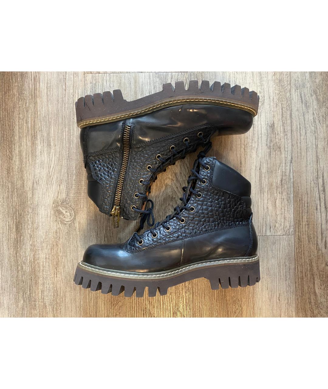 ALEXANDER MCQUEEN Синие высокие ботинки из лакированной кожи, фото 4