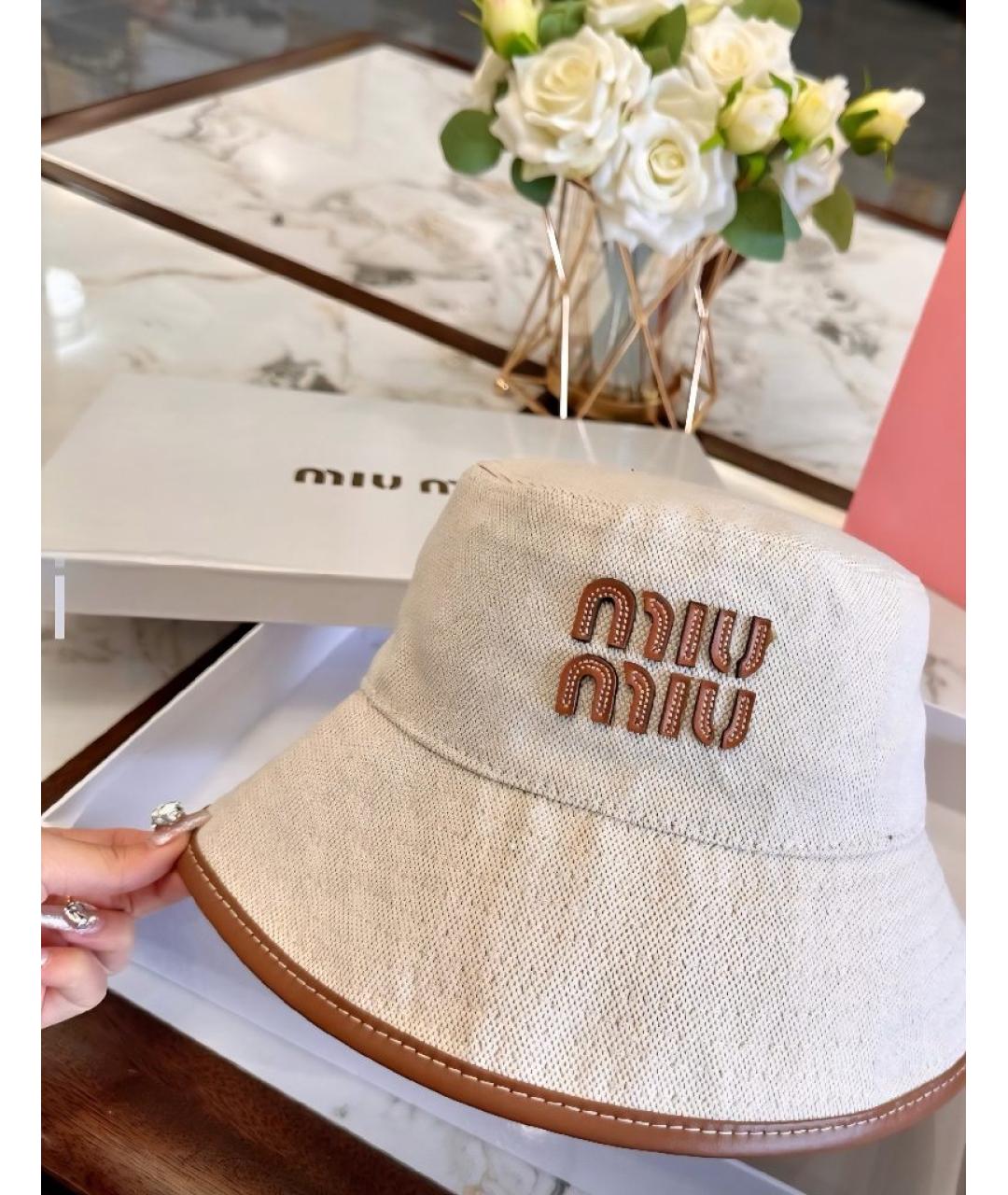MIU MIU Бежевая хлопковая панама, фото 4