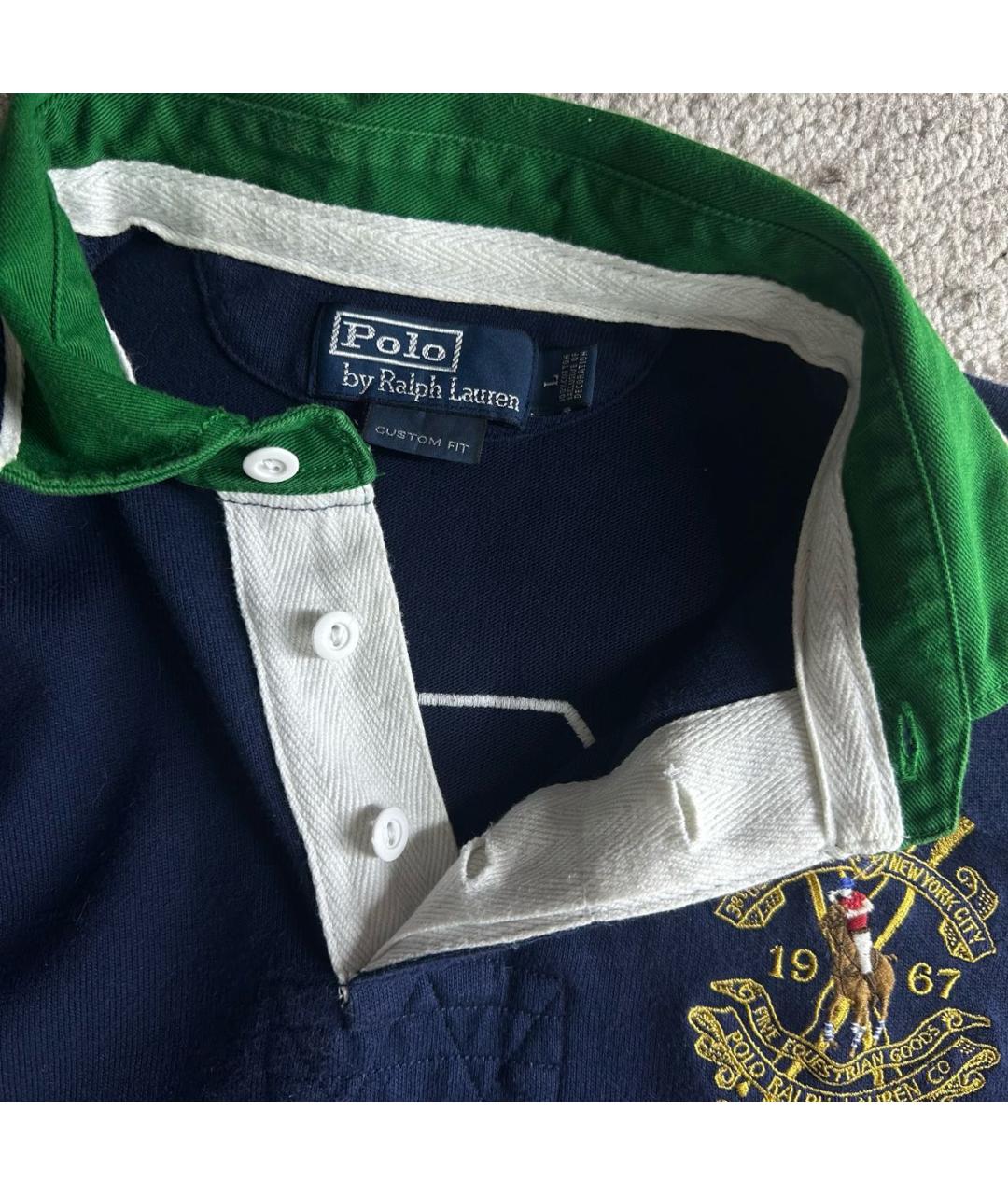 POLO RALPH LAUREN Темно-синее хлопковое поло с длинным рукавом, фото 4