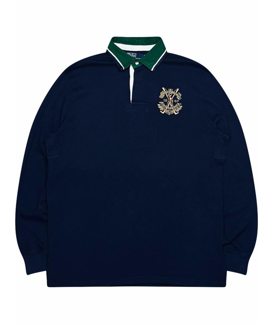 POLO RALPH LAUREN Темно-синее хлопковое поло с длинным рукавом, фото 1