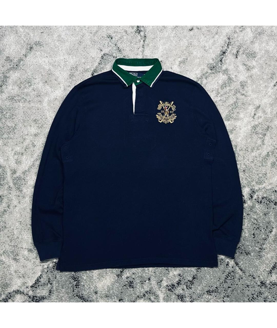 POLO RALPH LAUREN Темно-синее хлопковое поло с длинным рукавом, фото 9